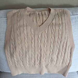 Beige Cable Knit Sweater Vest
